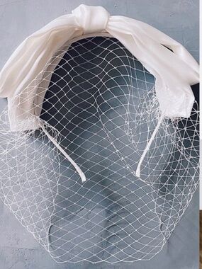 Kristin Ess veil headband box wedding vintage bow Ivory NWT